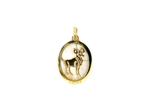 18K Yellow Gold Aries Zodiac Pendant with Mother-of-Pearl Background